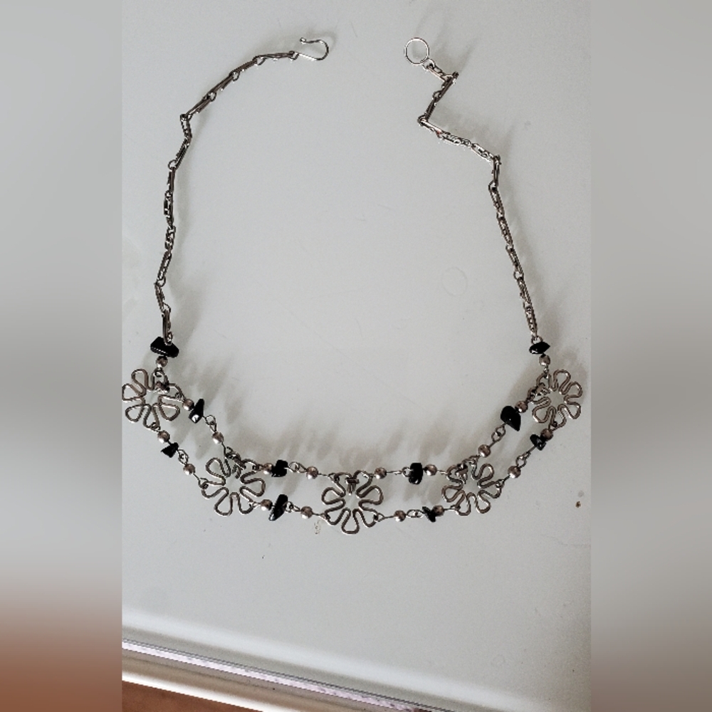 SOLD - One of a kind retro necklace. Black onyx beads
